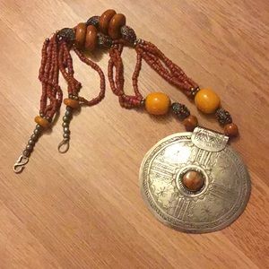 Multi Colored Beaded Stone Plate Necklace